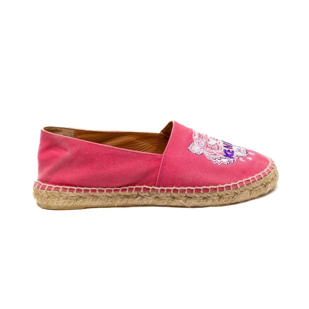 Kenzo Paris Hot Pink Embroidered Tiger Espadrilles Size EU 39/US 9 Women's Flats